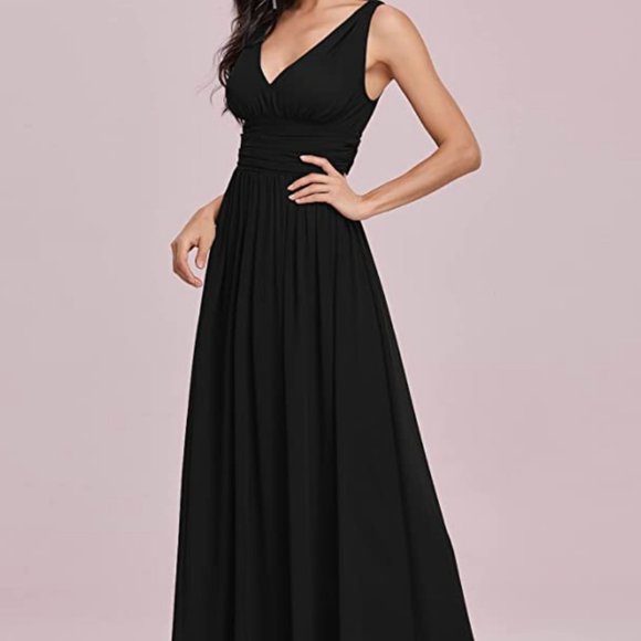 Sleeveless V-Neck Semi-Formal Maxi Evening Dress Wedding Prom Size 6 - Picture 1 of 6